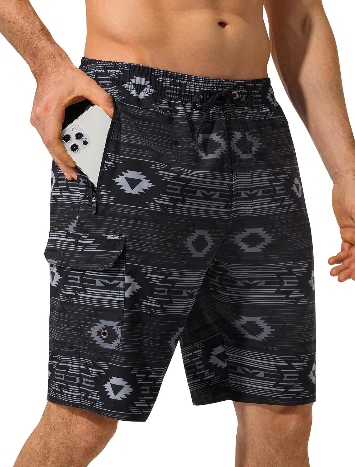 Men's 9 Inch Swim Trunks - Mesh Lined Board Shorts with Zip Cargo Pockets and Adjustable Waist for Travel - Small