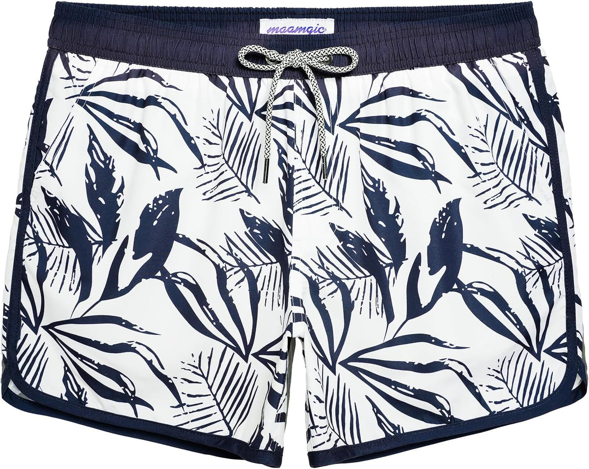 Men's Retro Swim Trunks - 80s and 90s Vintage Print Board Shorts with Mesh Lining and Quick Dry Fabric - Small