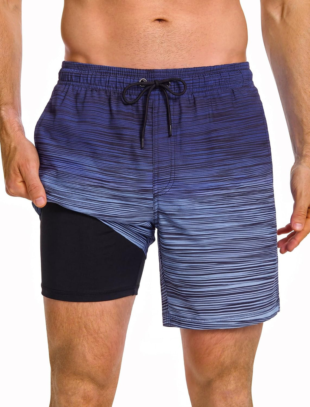 Men's 7 Inch Swim Trunks - 2 in 1 Compression Liner, Adjustable Waist and Side Zipper Pockets for Water Sports - Medium