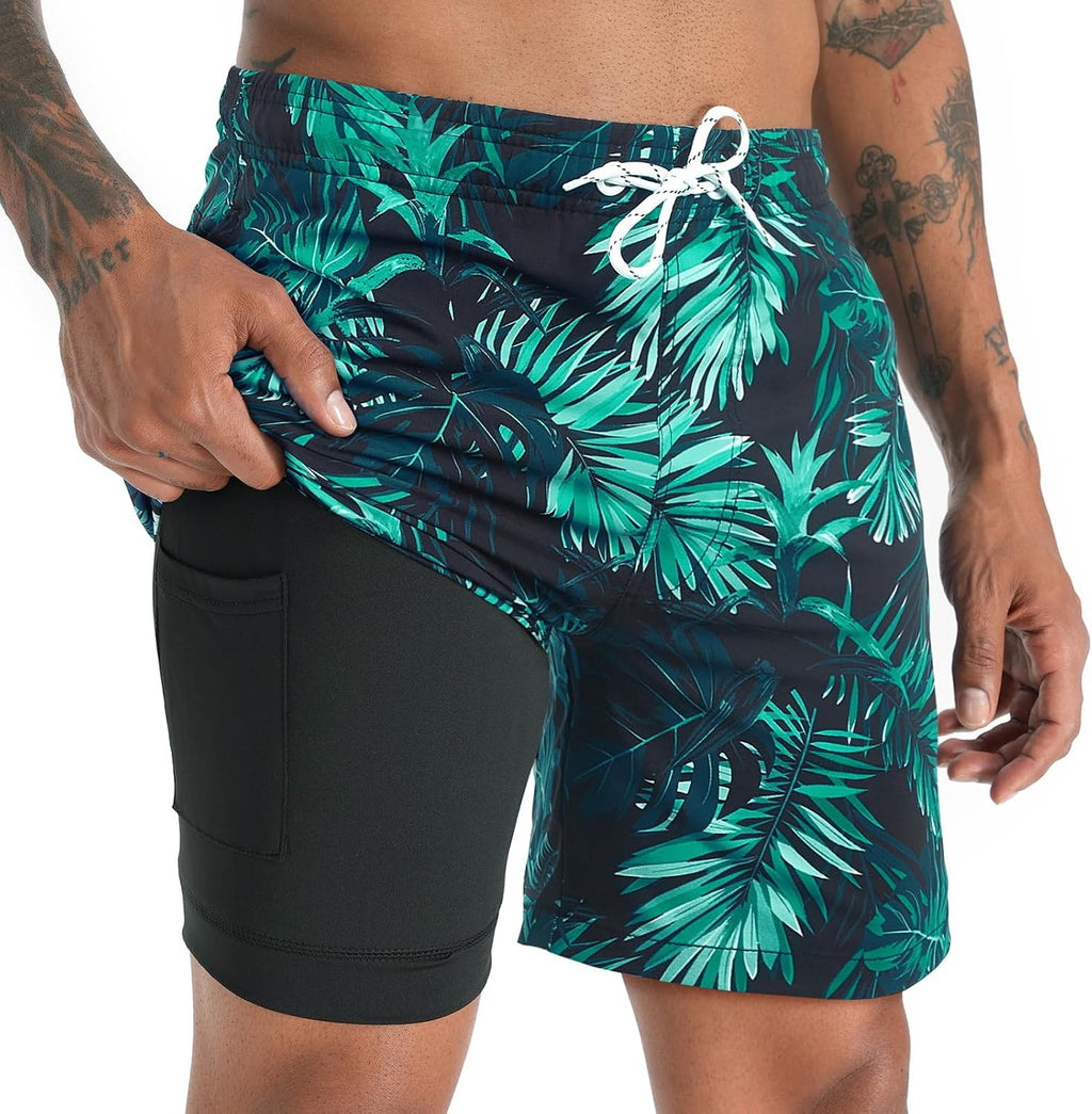 Men's 5.5 Inch Swim Trunks - Short Inseam Bathing Suit with Compression Liner and Quick Dry Finish - Medium