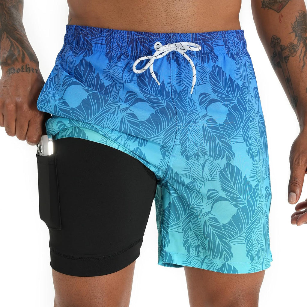 Men's 5.5 Inch Swim Trunks - Short Inseam Bathing Suit with Compression Liner and Quick Dry Finish - Medium