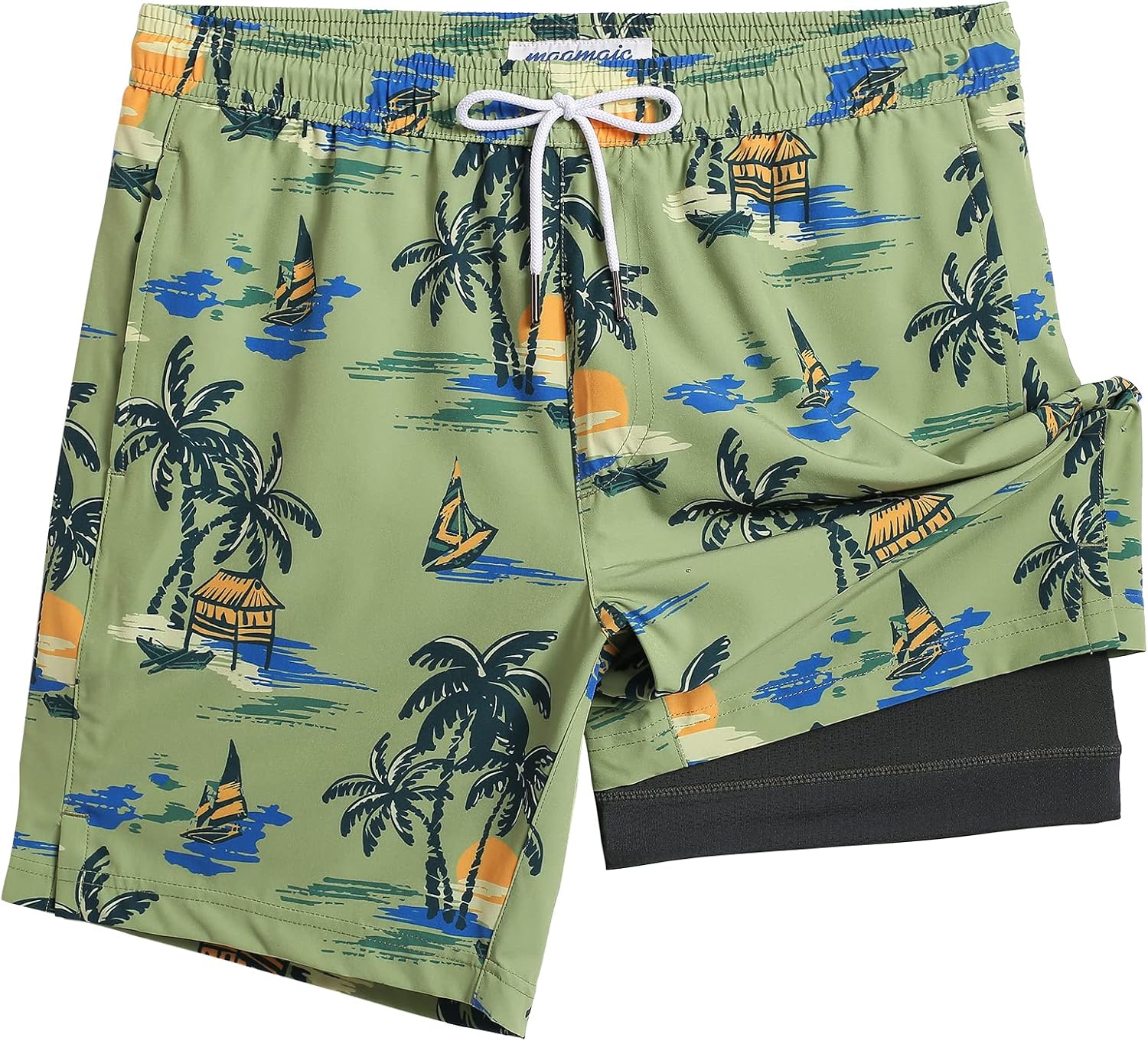 Men's 7 Inch Swim Trunks - Printed Quick Dry Bathing Suit with Compression Liner for Beach and Poolside - Large (31)