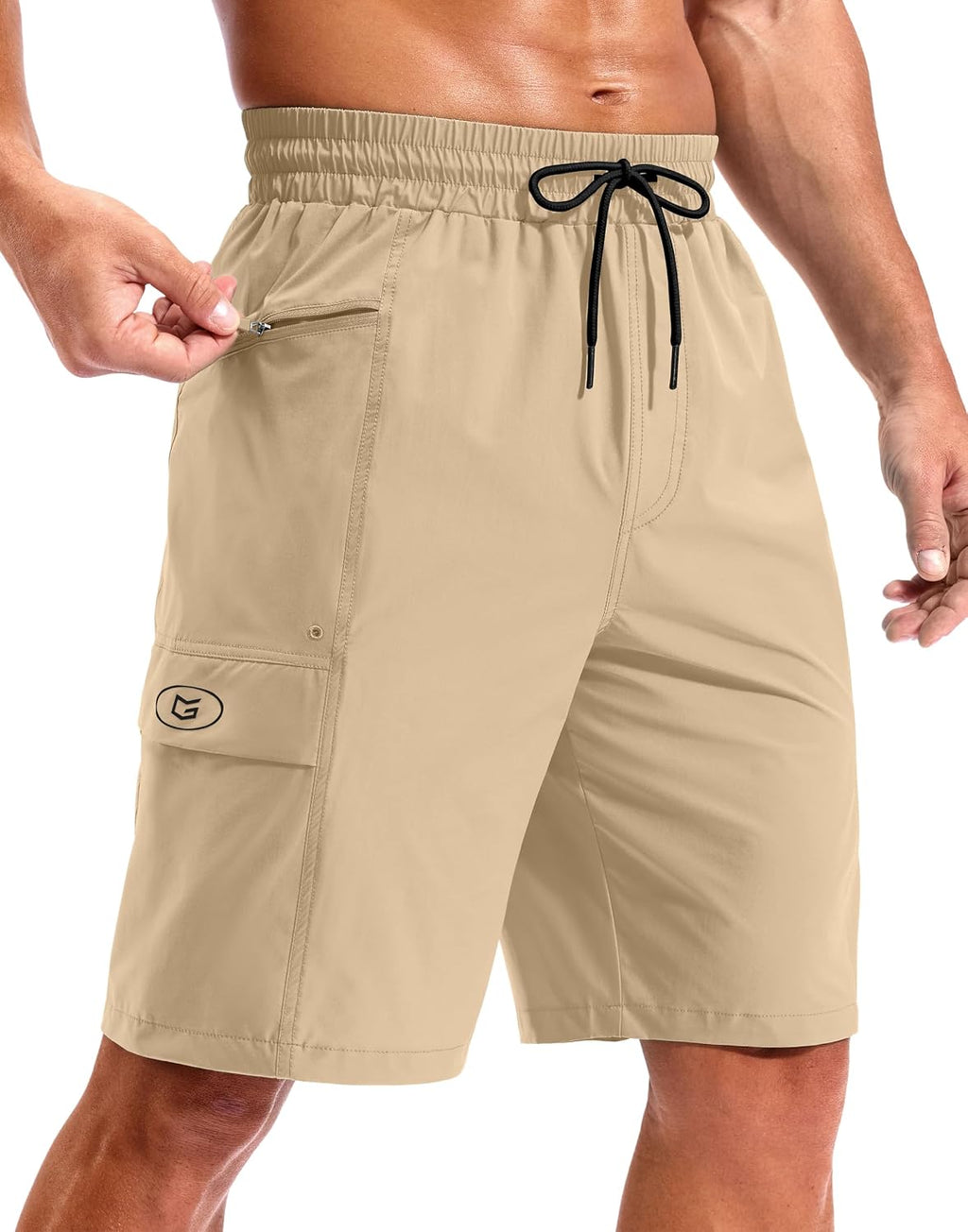 Men's 9 Inch Board Shorts - Quick Dry Swim Trunks with Zipper Pockets and No Mesh Liner for Surf Days - Light Grey