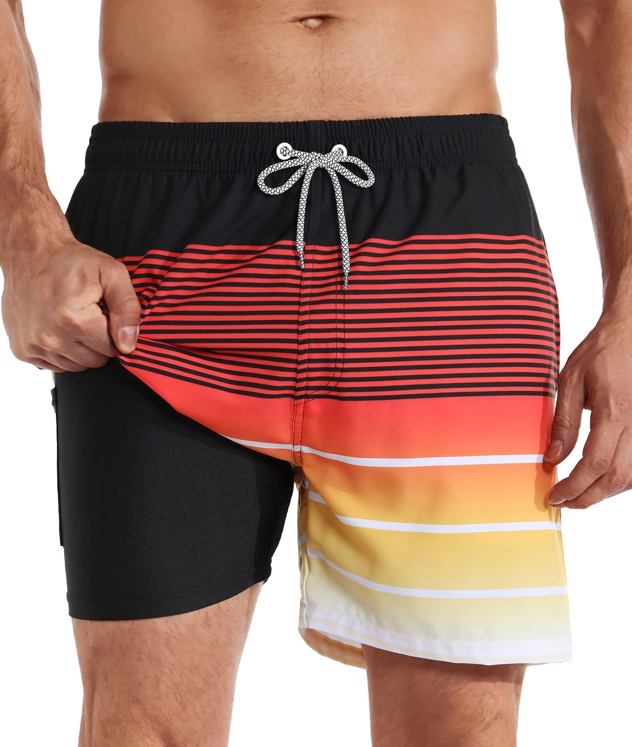 Men's 5 Inch Swim Trunks - Printed Beach Bathing Suit with Compression Liner and Elastic Waist for Poolside - Small