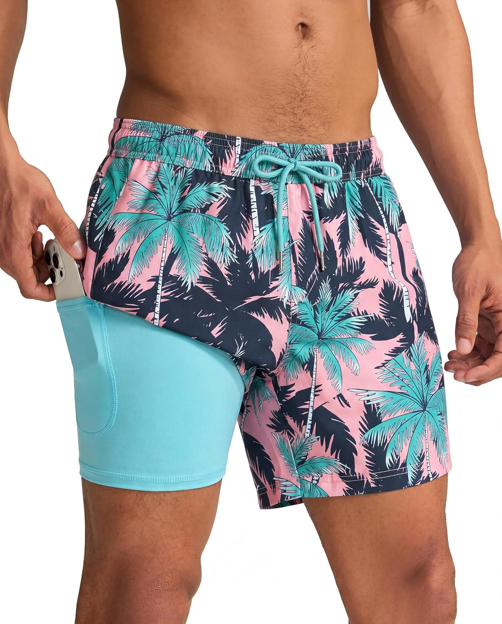 Men's Quick Dry Swim Trunks - 5 Inch Inseam with Built-In Compression Liner for Beach and Pool Days - Banana (32)