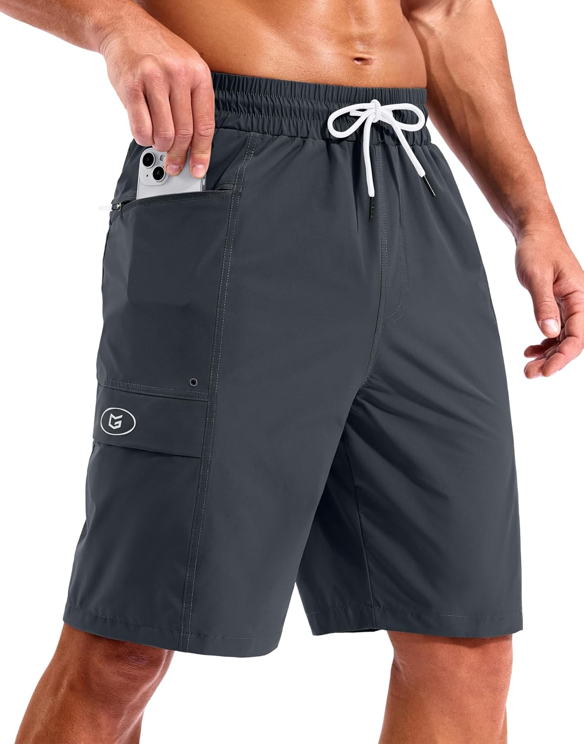 Men's 9 Inch Board Shorts - Quick Dry Swim Trunks with Zipper Pockets and No Mesh Liner for Surf Days - Black