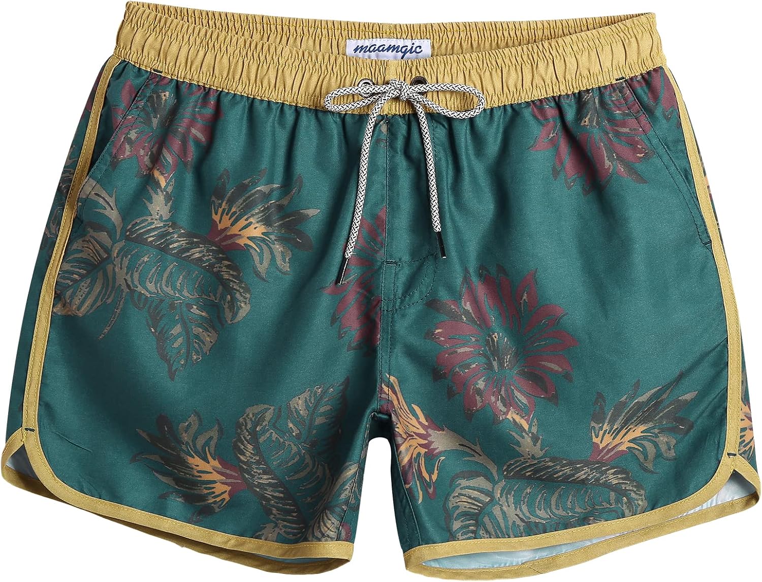 Men's Retro Swim Trunks - 80s and 90s Vintage Print Board Shorts with Mesh Lining and Quick Dry Fabric - Small (12)