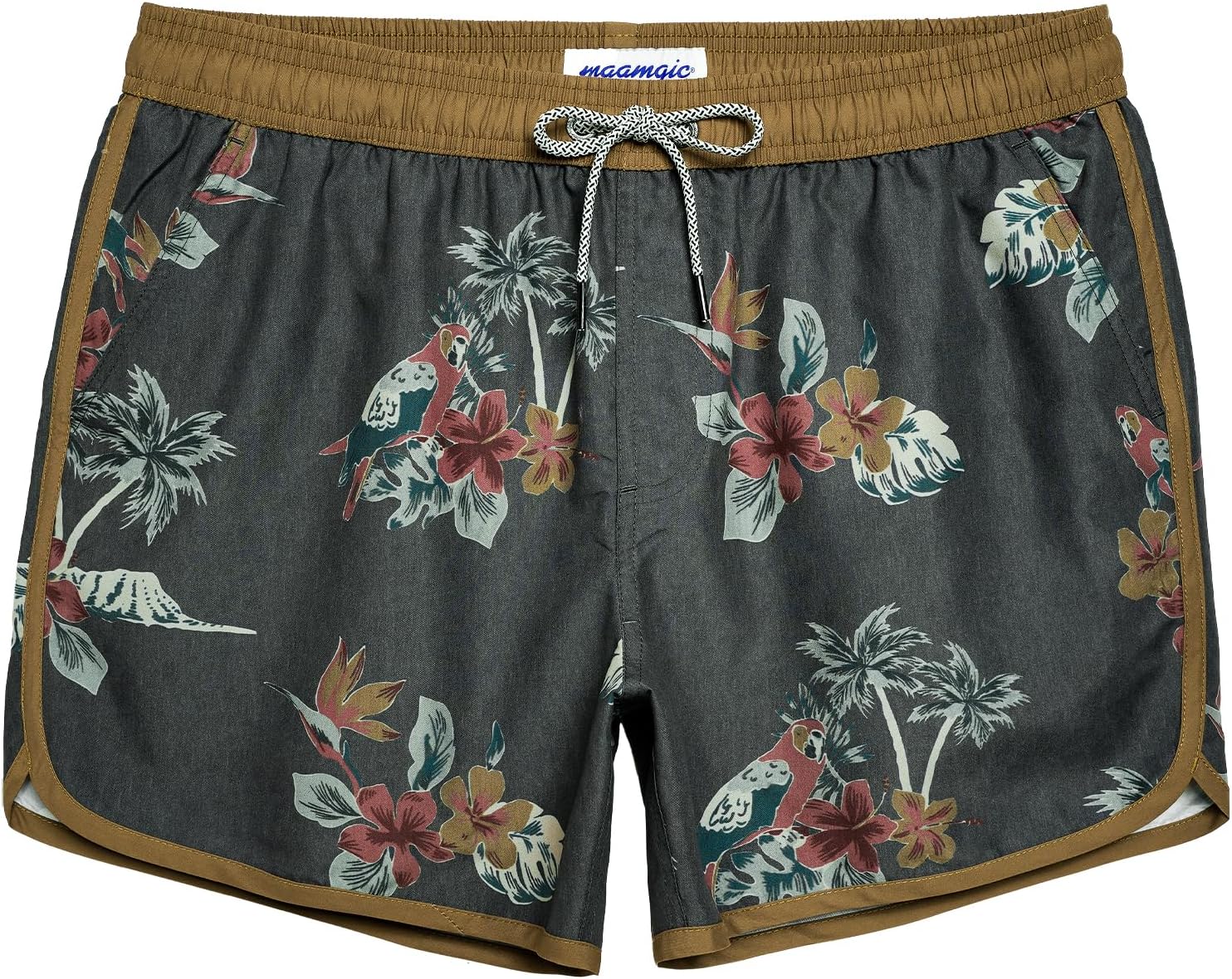 Men's Retro Swim Trunks - 80s and 90s Vintage Print Board Shorts with Mesh Lining and Quick Dry Fabric - Small