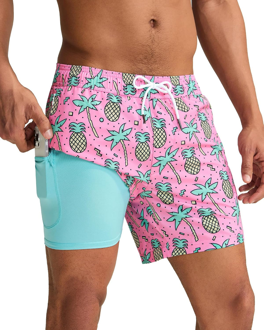 Men's Quick Dry Swim Trunks - 5 Inch Inseam with Built-In Compression Liner for Beach and Pool Days - Blue-swimming Duck
