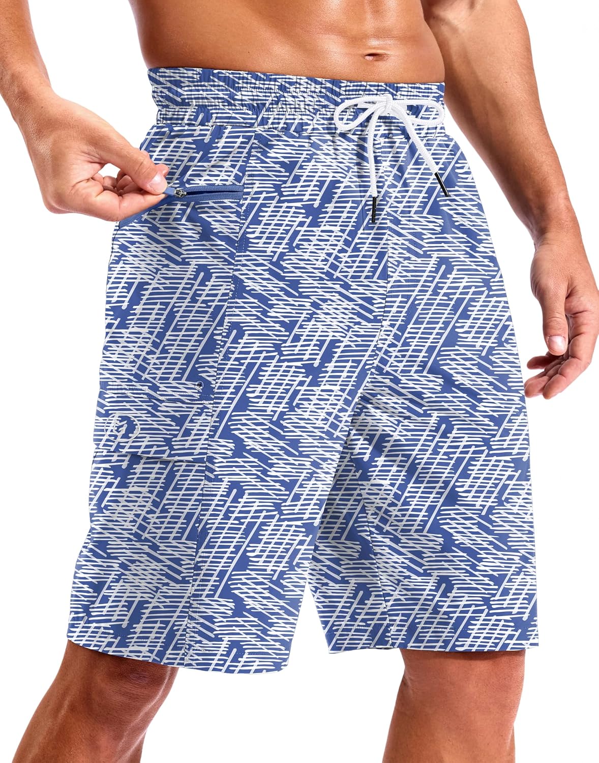 Men's 9 Inch Board Shorts - Quick Dry Swim Trunks with Zipper Pockets and No Mesh Liner for Surf Days - Blue (11)