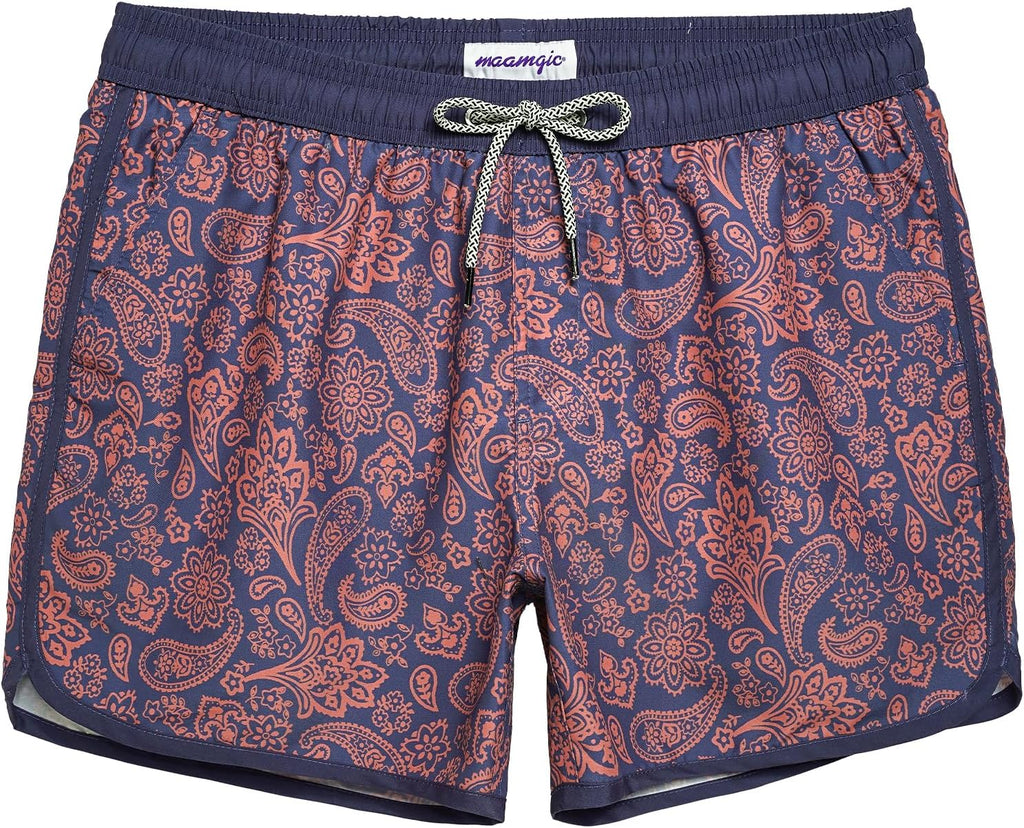 Men's Retro Swim Trunks - 80s and 90s Vintage Print Board Shorts with Mesh Lining and Quick Dry Fabric - Small