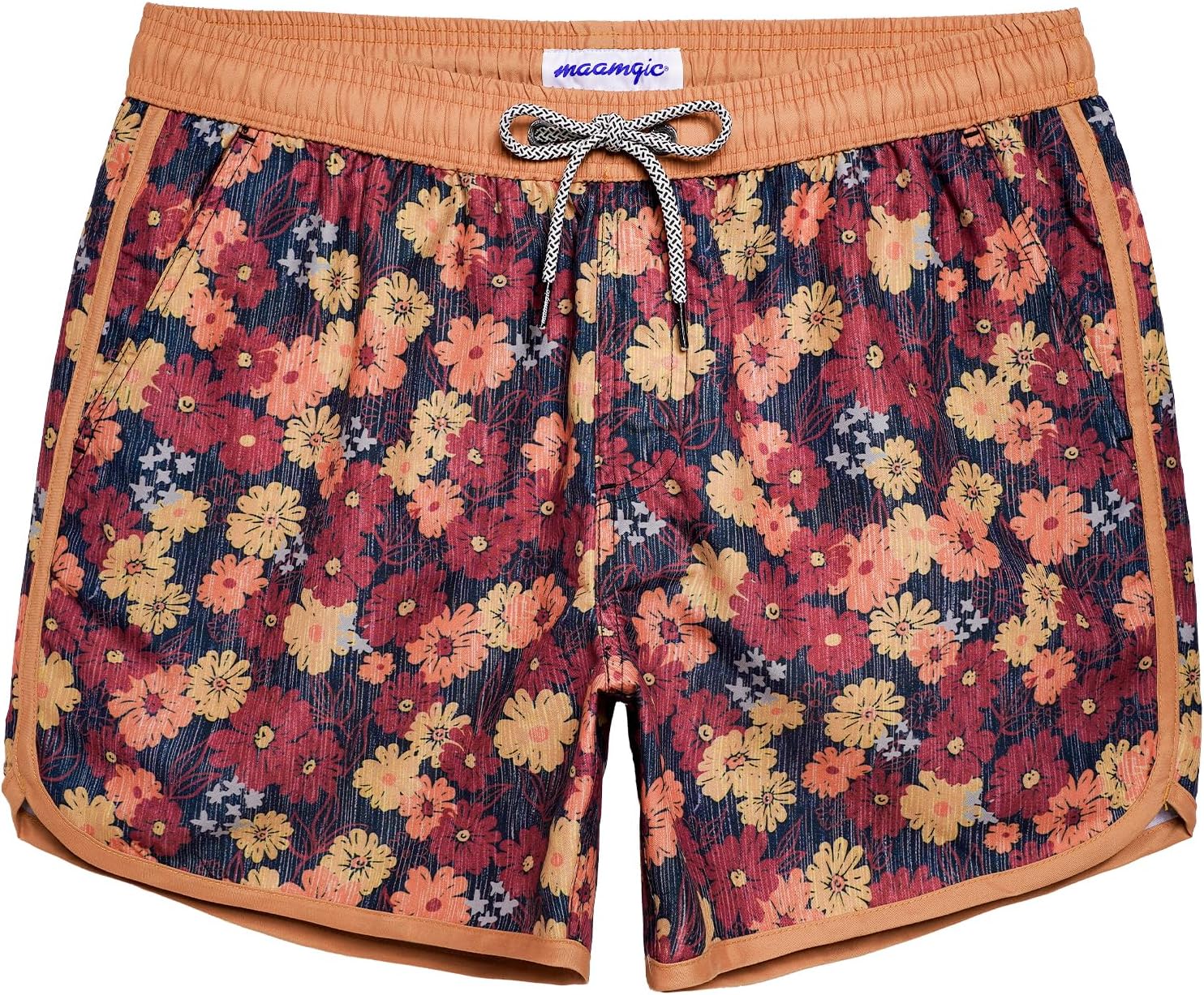 Men's Retro Swim Trunks - 80s and 90s Vintage Print Board Shorts with Mesh Lining and Quick Dry Fabric - Small